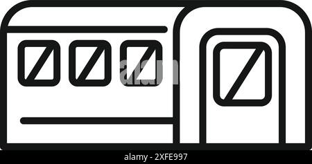 Dessin au trait d'un tramway moderne montrant les fenêtres et les portes des passagers Illustration de Vecteur