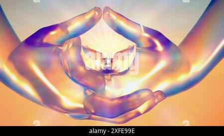 3d illustration d'un ange dans les mains de Dieu Banque D'Images