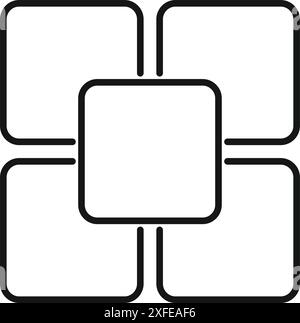 Illustration minimaliste avec une forme de croix faite de cinq carrés vides reliés par des coins arrondis Illustration de Vecteur