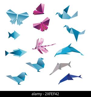 Fond abstrait origami. Le papier est transformé en oiseaux. Illustration de Vecteur
