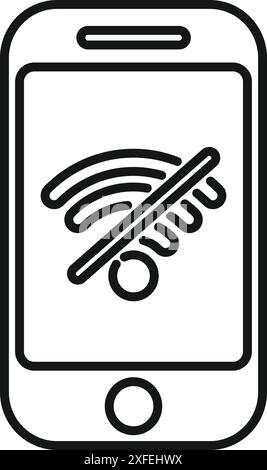 Icône de contour d'un smartphone affichant une icône de signal wifi déconnecté Illustration de Vecteur