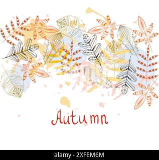 feuilles d'automne abstraites. Illustration vectorielle dessinée à la main Illustration de Vecteur