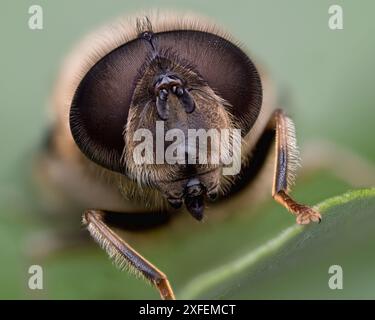 Eristalis pertinax mâle, gros plan. Tipperary, Irlande Banque D'Images