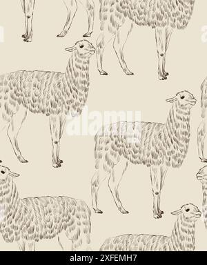 croquis d'animal. Lama. Motif sans couture dessiné à la main Illustration de Vecteur