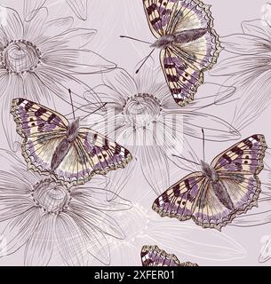 Illustration de beaux papillons volant autour de la fleur. Illustration de Vecteur