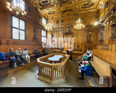 Italie - Théâtre anatomique dans l'Archiginnasio de Bologne, construit en 1637 Banque D'Images