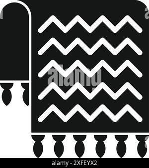 Icône noire et blanche d'un tissu tissé avec un métier à tisser traditionnel avec motif zigzag Illustration de Vecteur