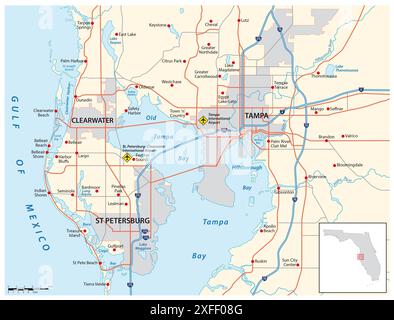 Carte routière vectorielle de la région de Tampa Bay, Floride, États-Unis Banque D'Images