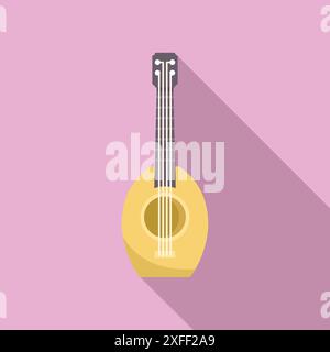 Petite guitare avec quatre cordes jetant une longue ombre sur un fond rose, parfait pour les designs à thème musical Illustration de Vecteur