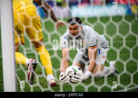 MUNICH, ALLEMAGNE - 2 JUILLET 2024 : Bogdan Racovitan, Florin Nita, le match de football de l'EURO 2024 Roumanie vs pays-Bas à Alianz Arena Banque D'Images