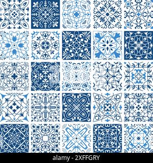 Tuiles azulejos. Traditionnel arabe ou portugais motif floral ornement décoratif couleur bleue modèle sans couture vectoriel récent Illustration de Vecteur