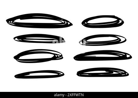 Ensemble de surligneurs dessinés à la main sur un fond blanc. Marqueur d'esquisse de forme ovale. Mettez en surbrillance le texte illustration vectorielle Illustration de Vecteur