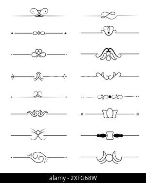 Ensemble de filigrees ornementales et de séparateurs minces sur fond blanc. Éléments classiques vintage, illustration vectorielle Illustration de Vecteur