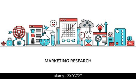Concept de recherche marketing, illustration vectorielle de conception de ligne mince plate moderne Illustration de Vecteur