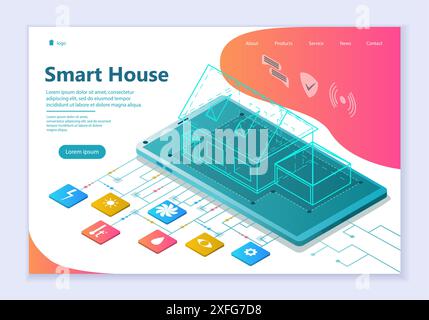 Modèle Web de concept de maison intelligente, illustration vectorielle de conception plate moderne Illustration de Vecteur