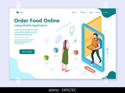 Concept de commande de nourriture en ligne, modèle web, illustration vectorielle isométrique 3d pour la conception graphique et web Illustration de Vecteur