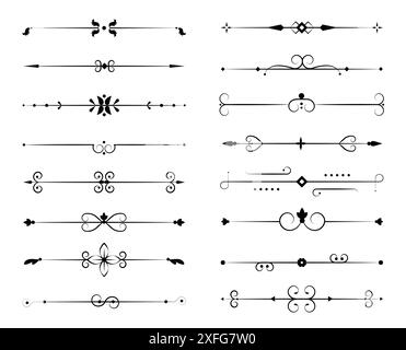 Ensemble de filigrees ornementales et de séparateurs minces sur fond blanc. Éléments classiques vintage, illustration vectorielle Illustration de Vecteur