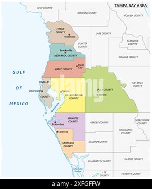 Carte administrative de la région de Tampa Bay, Floride, États-Unis Banque D'Images