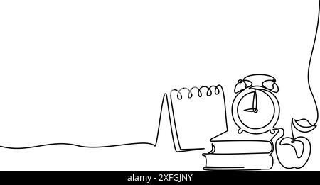 Apple, livres, réveils et globe. Éducation et apprentissage des études Illustration de Vecteur