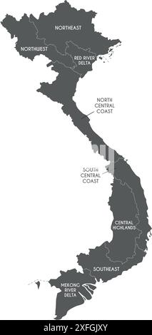 Carte vectorielle du Vietnam avec les régions ou territoires et les divisions administratives. Calques modifiables et clairement étiquetés. Illustration de Vecteur
