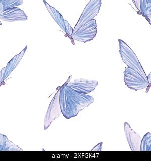 Aquarelle de papillons bleus, modèle sans couture. Illustration vectorielle dessinée à la main de mites. Pour cartes, invitations, papier d'emballage, textiles, couvertures, fabr Illustration de Vecteur