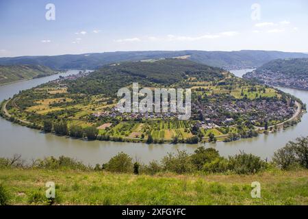 La grande boucle du Rhin à Boppard en Allemagne - vue aérienne Banque D'Images