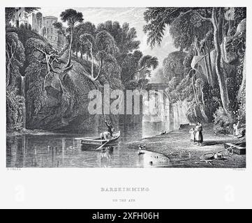 Barskimming sur la rivière Ayr, Écosse, gravure vintage des années 1800 Banque D'Images