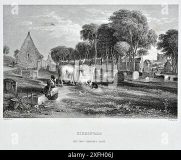 Kirkoswald et Tam O' Shanters grave, Ayrshire, Écosse, gravure vintage des années 1800 Banque D'Images