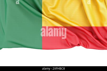 Drapeau du Bénin isolé sur fond blanc avec espace de copie ci-dessous. Rendu 3D. Banque D'Images