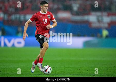 Leipzig, Allemagne. 02 juillet 2024. Leipzig, Allemagne, 2 juillet 2024 : Christoph Baumgartner (19 Autriche) se lance dans le match de football UEFA EURO 2024 Allemagne Round 16 entre l'Autriche et Turkiye au stade de Leipzig à Leipzig, en Allemagne. (Daniela Porcelli/SPP) crédit : SPP Sport Press photo. /Alamy Live News Banque D'Images