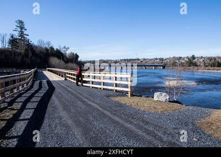 Vue du pont couvert en bois depuis le parc Becaguimec à Hartland, Nouveau-Brunswick, Canada Banque D'Images