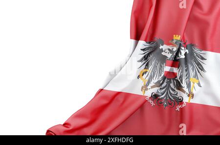 Drapeau de l'Autriche avec des armoiries avec un espace vide sur la gauche. Isolé. Rendu 3D. Banque D'Images