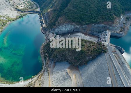 Vue aérienne barrage Machacura dans la région Maule, Chili Banque D'Images