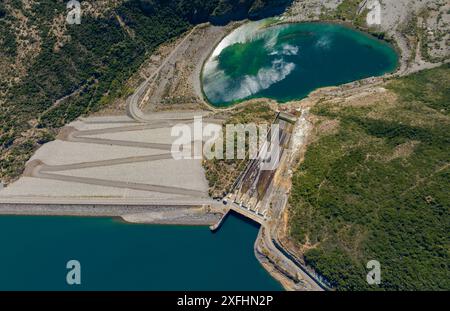 Vue aérienne barrage Machacura dans la région Maule, Chili Banque D'Images