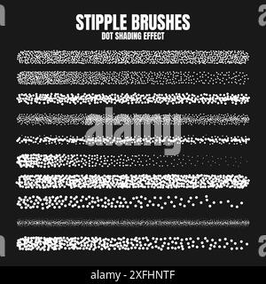 Pinceau dispersé à stipple, dessin à l'encre et texturation. Dégradé de fondu. Pointillés, dessin dotwork, ombrage à l'aide de points. Effet de désintégration des demi-tons Illustration de Vecteur