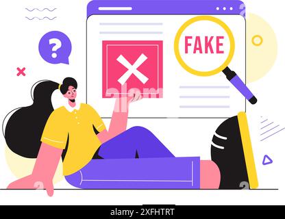 Faits ou faux chèque illustration vectorielle avec mythes vs faits pour une vérification approfondie et une comparaison des preuves dans un fond de dessin animé plat Illustration de Vecteur