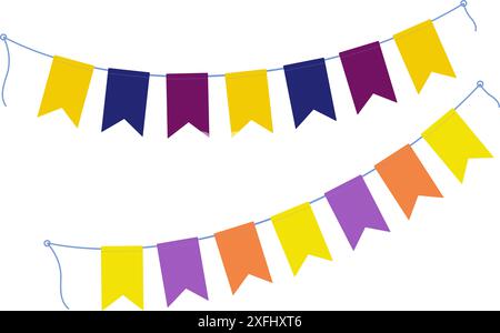 Guirlandes de fanions de vacances sur une corde dans les nuances d'Halloween à la mode lumineux et doux ensemble d'idée de conception de voeux de 2 cartes vectorielles EPS isolées, affiche, bannière, brochure, étiquette de prix, label ou web, concept promo Illustration de Vecteur