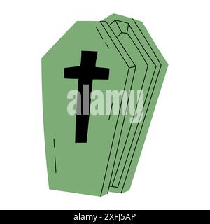 Cercueil vert d'Halloween dessiné à la main dans le style doodle Illustration de Vecteur