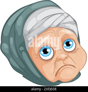 Femme âgée avec expression triste et foulard Illustration de Vecteur