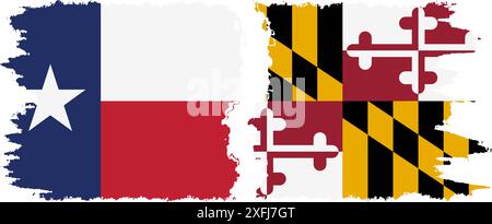 Connexion des drapeaux de brosse grunge des états du Maryland et du Texas, vecteur Illustration de Vecteur