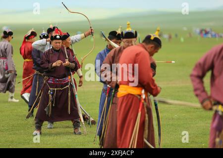 Oulan-Bator, Mongolie, 5 août 2023. Festival Danshig Naadam Khuree TSAM. Crédit : L.Enkh-Orgil. Banque D'Images