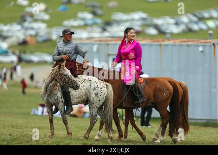 Oulan-Bator, Mongolie, 5 août 2023. Festival Danshig Naadam Khuree TSAM. Crédit : L.Enkh-Orgil. Banque D'Images