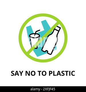Icône de conception de ligne mince plate moderne, illustration vectorielle, concept infographique de Say No to Plastic pour la conception graphique et web Illustration de Vecteur