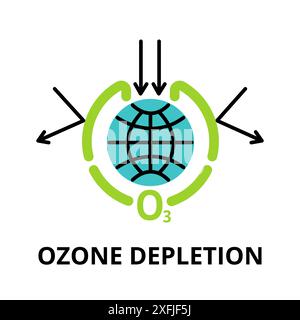 Icône de conception de ligne mince plate moderne, illustration vectorielle, concept infographique de l'épuisement de l'ozone, pour la conception graphique et Web Illustration de Vecteur