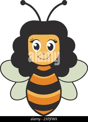 Dessin animé d'abeille mignon avec de longs cheveux Illustration de Vecteur