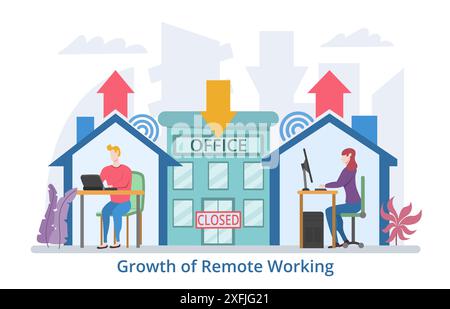 Croissance du concept de travail à distance, illustration vectorielle de conception plate moderne Illustration de Vecteur