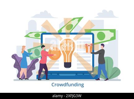 Concept de crowdfunding, illustration vectorielle de design plat moderne, pour la conception graphique et web Illustration de Vecteur