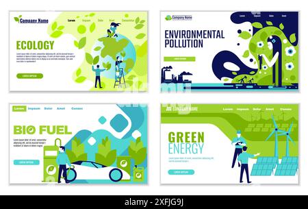 Ensemble de modèles de site Web de concepts d'écologie, pour la conception graphique et web, illustration vectorielle de conception plate Illustration de Vecteur