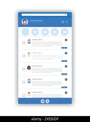 Application pour les messages modèle de conception de page Web, interface utilisateur moderne et maquette de contenu pour le site Web, concept de médias sociaux, vecteur de conception plat illu Illustration de Vecteur