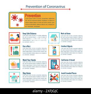 Prévention du concept infographique du coronavirus, illustration vectorielle plate Illustration de Vecteur